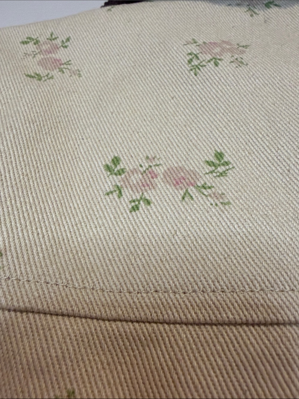 Cream Floral Jean Jacket with Brown Corduroy Collar - Picture 4 of 4